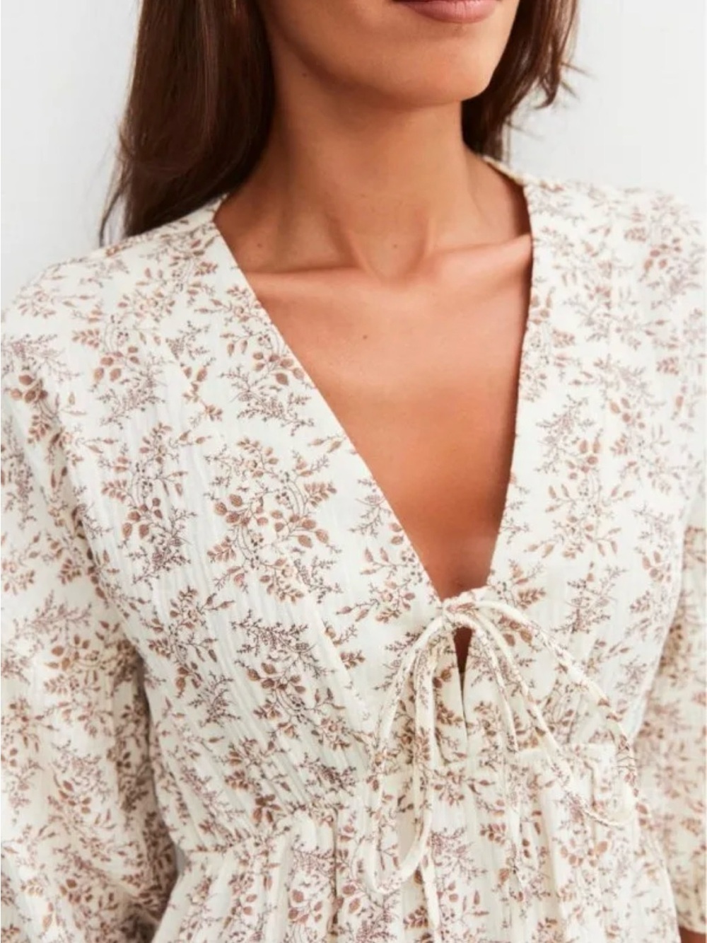 Worth Collective Cream Floral Tie-Front dress